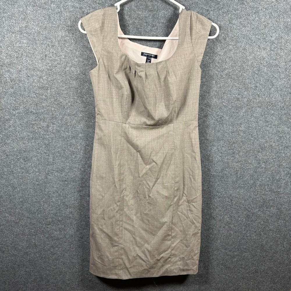 Banana Republic Womens 2 Taupe Brown Wool Blend Pleated Scoop Neck Sheath Dress